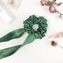 Green Silk Bow Scrunchies, Bridesmaid Accessories, thumbnail 1 of 4