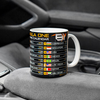 Grand Prix 2025 Season Racing Calendar Mcl Edition Mug, 3 of 8