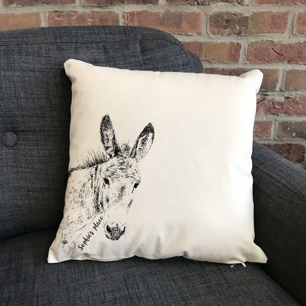 personalised illustrated donkey cushion by pearderbyshire