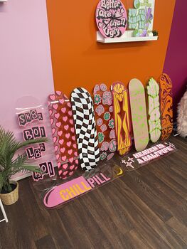 Sk8r Boi L8r Boi Clear Acrylic Skateboard Deck, 3 of 5