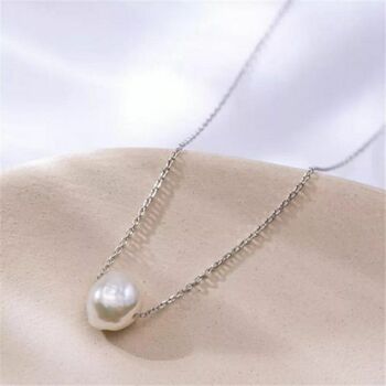 Minimalist Single White Pearl Drop Floating Necklace, 3 of 4