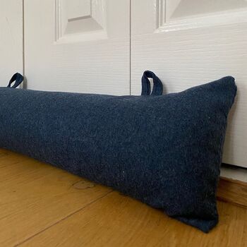 Blue Draught Excluder With Filling With Hooks Custom Length, 3 of 4