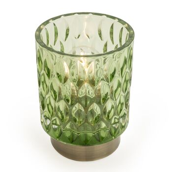 Green Embossed Glass And Brushed Gold Table Lamp, 3 of 5