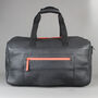 Black Leather Wide Opening Weekend Bag With Orange Zip, thumbnail 6 of 9