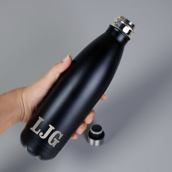 Personalised Initials Black Metal Insulated Drinks Bottle, 3 of 5