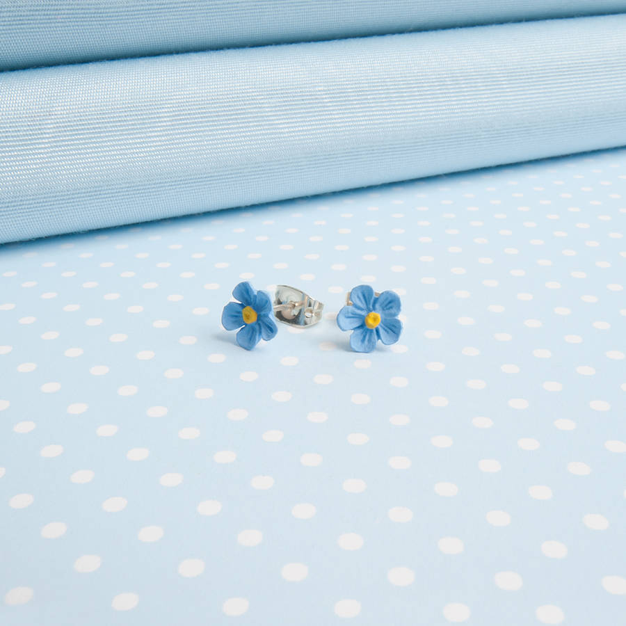 Hand Painted Single Forget Me Not Stud Earrings, 1 of 3