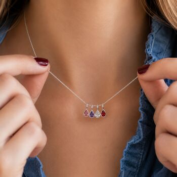 Personalised Teardrop Birthstone Silver Necklace, 3 of 12