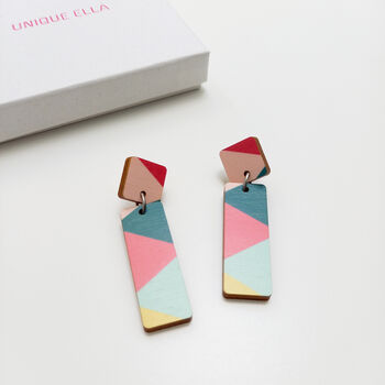 Treat Wooden Dangle Earrings Green/Pink, 4 of 8