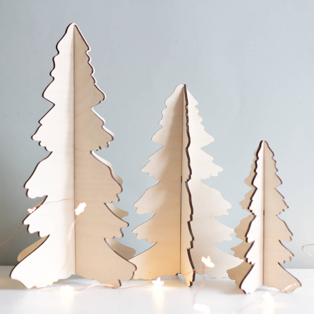 Set Of Three Alternative Wooden Christmas Trees, 1 of 5