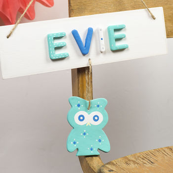 Personalised Children's Name Sign Door Plaque With Owl, 2 of 5