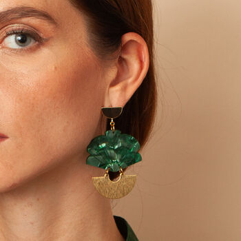 Art Deco Palm Green Drop Earrings, 2 of 4