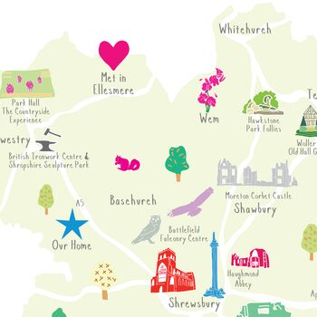 Personalised Shropshire Map: Add Favourite Places, 2 of 3