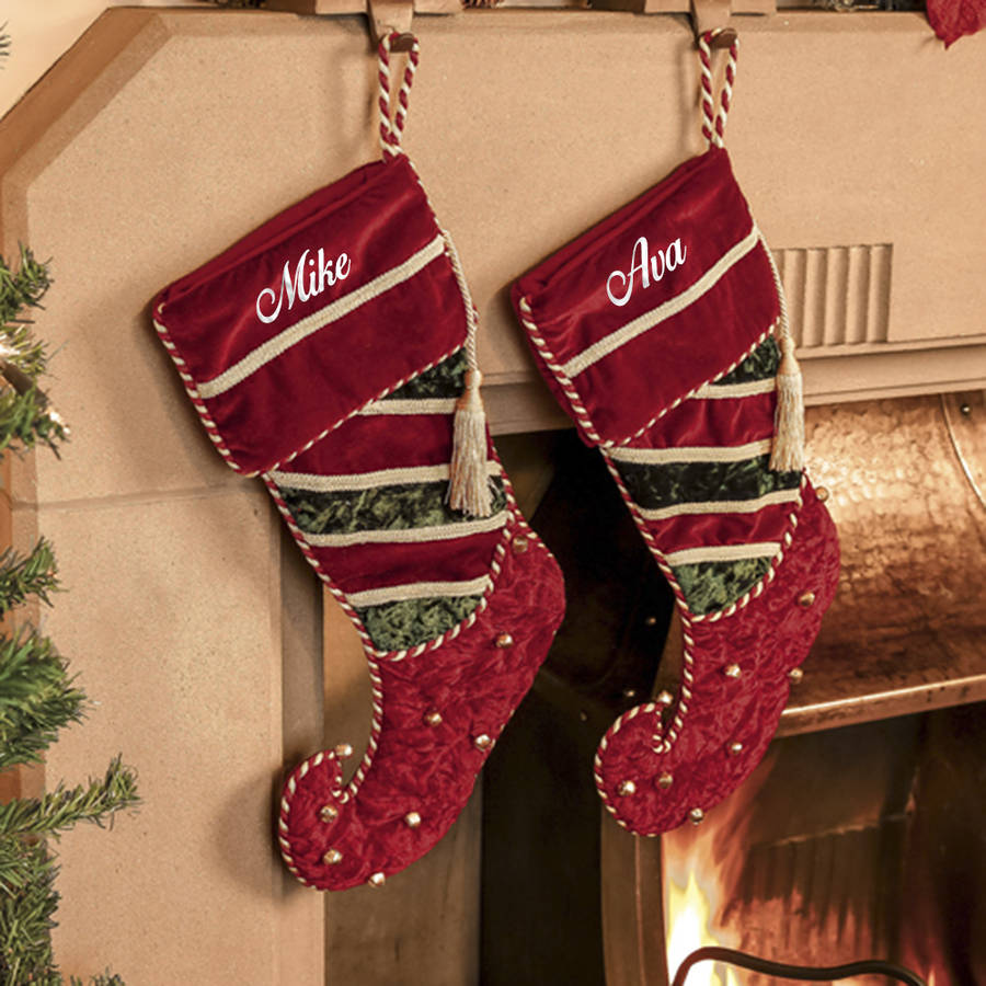 personalised set of two velvet jingle bell stockings by dibor ...