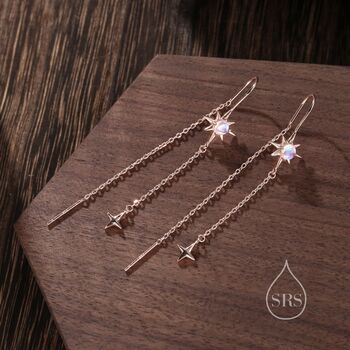 Moonstone Starburst And Star U Shape Threader Earrings, 5 of 9