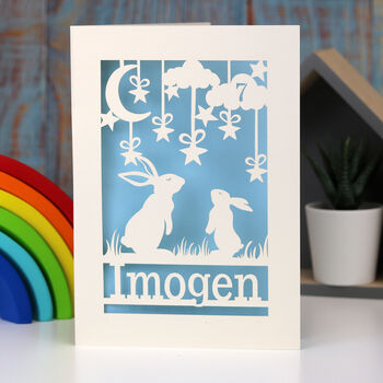 Personalised Papercut Bunny Birthday Card, 7 of 9
