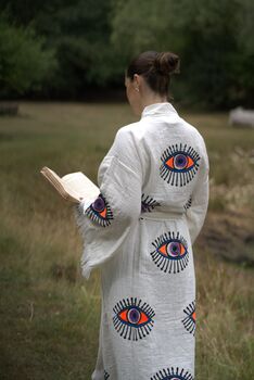 Long Organic Cotton Robe: White With Orange Eye, 2 of 5