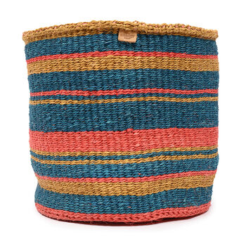 Kamata: Teal, Gold And Red Stripe Woven Storage Basket, 3 of 6