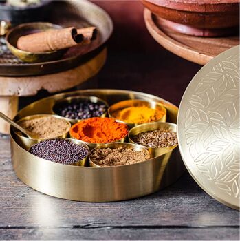 Saabuni X Roohts Brass Gold Indian Spice Box, 2 of 9