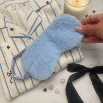 Christmas Pyjama Gift Set – Striped With Bow Details Plus Soft Blue Eye Mask – Ideal For Her And Teens, 3 of 9