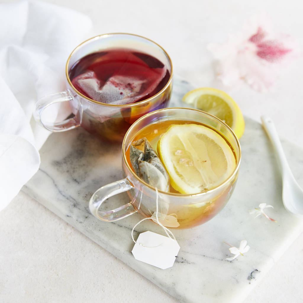 Set Of Two Gold Rimmed Glass Tea Cups By all things Brighton beautiful