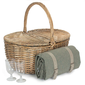 Sage Grey Two Person Oval Picnic Hamper, 2 of 8