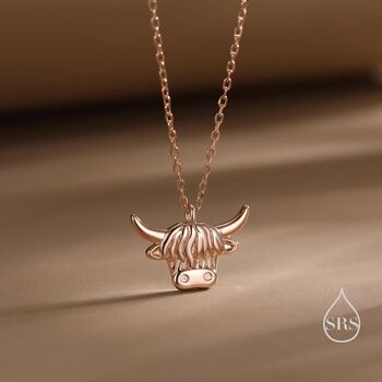 Oxidised Sterling Silver Highland Cow Pendant Necklace, 2 of 12
