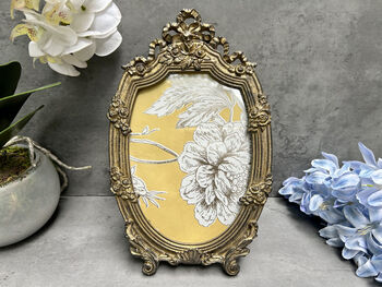 Crested Aged Gold Coloured Oval Photo Frame Freestanding Or Wall, 3 of 10