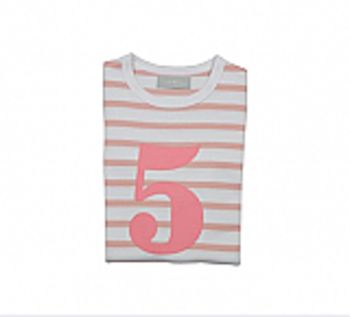 Dusty Pink + White Breton Striped Number/Age T Shirt, 6 of 6