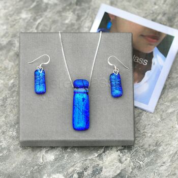 Sapphire Blue Fused Glass Drop Earrings, 9 of 12