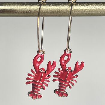 ‘You Are My Lobster’ Enamel Lobster Charm Hoop Earrings, 4 of 4