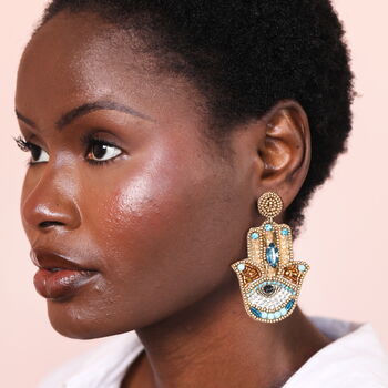 Beaded Rainbow Hamsa Hand Drop Earrings, 3 of 4
