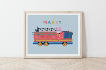 Personalised Kids Colourful Fire Engine Print, 2 of 6