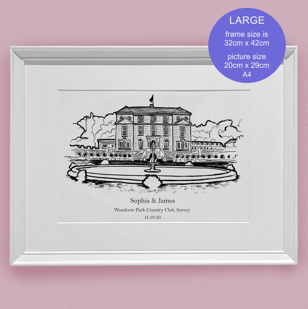Personalised And Framed Hand Drawn Wedding Venue Print, 1 of 4
