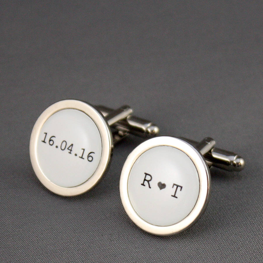 personalised vintage type wedding cufflinks by lily and louie