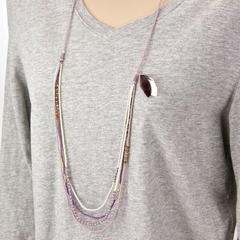 Feather Tassel Layered Long Purple Necklace, 4 of 10