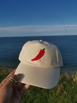 Chilli And Sparkles Embroidered Cream Hat, 3 of 8