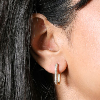Rectangular Crystal Huggie Hoop Earrings In Gold, 2 of 3