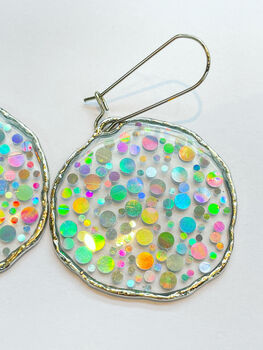 Medium Disco Earrings With Silver Sparkles, 3 of 11