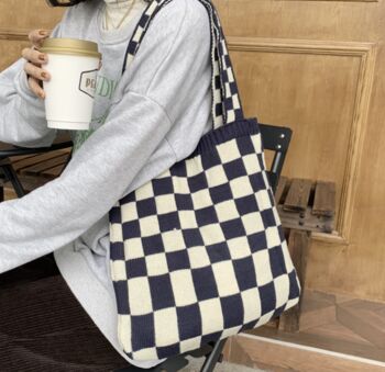 Knitted Checkered Tote Bag, 5 of 7