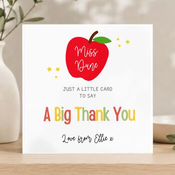 Personalised Thank You Teacher Card, Apple Key Worker Appreciation End Of Term Gift, 2 of 3