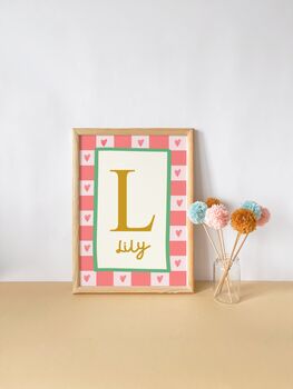 Girls Personalised Initial And Name Wall Print For Bedroom Or Nursery, 3 of 3