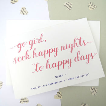'Go Girl, Seek Happy Nights' Shakespeare Quote Card, 2 of 3