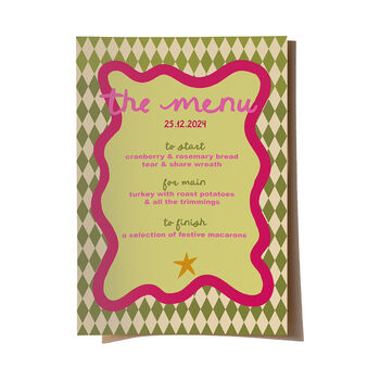 Personalised Festive Harlequin Christmas Dinner Menu Digital Download, 7 of 7