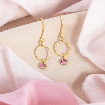 Twisted Gold Plated Circle Mini Birthstone Earrings, 4 of 9