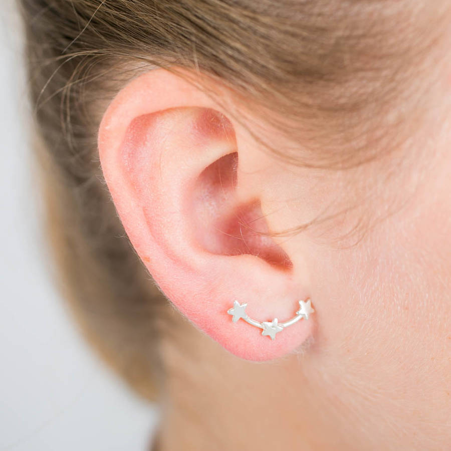 Silver Star Climber Earrings, 1 of 4