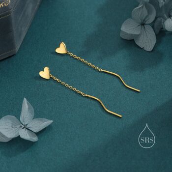 Sterling Silver Delicate Heart Threader Earrings With Spiral Chains, 7 of 11