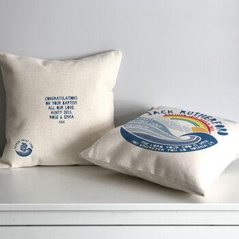 Personalised Christening Mountain Adventure Cushion, 4 of 6