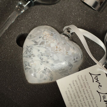 Pair Of Wedding Diamante Glass Flutes With Glass Heart, 5 of 6