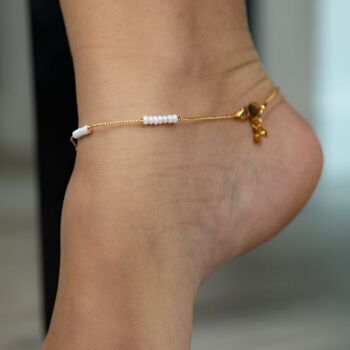 Golden Brass White Pearl Foot Payal Anklet, 2 of 6