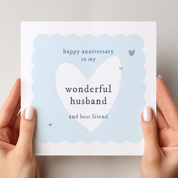 Blue Heart Design Wedding Anniversary Card For Husband, 2 of 4
